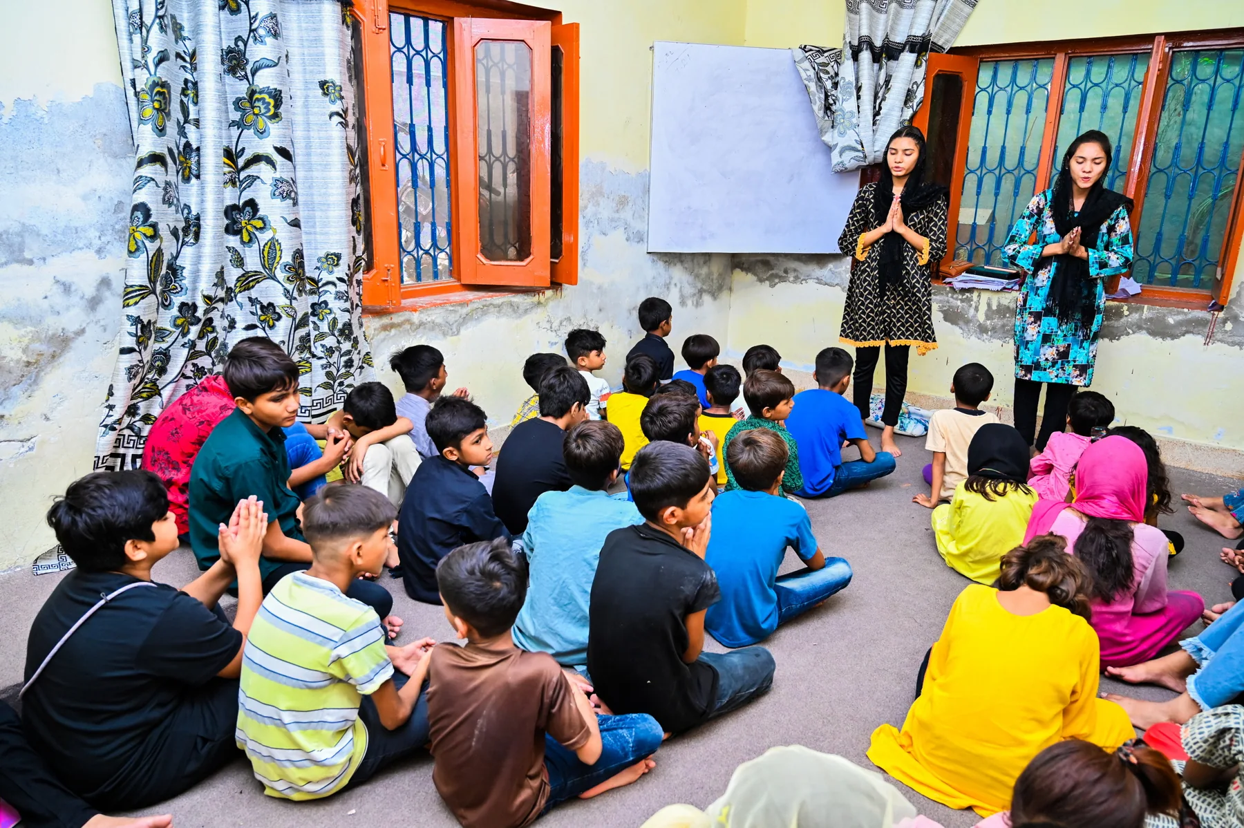 Children gathered for a teaching session