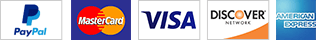 PayPal, Mastercard, Visa, Discover and American Express